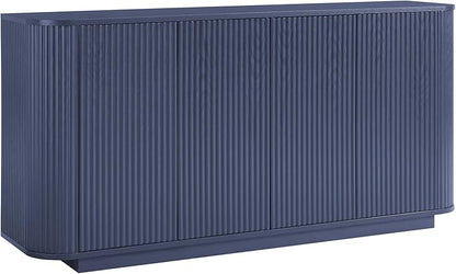 LKTART 64" Buffet Cabinet with Storage, Modern Fluted Accent Sideboard Media Console Credenza with Adjustable Shelves Pressed Spring for Kitchen Living Room,31.5" H (Blue)