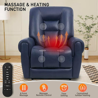 EONIX Four Motor Lay Flat Power Lift Recliner Chair for Elderly, 400lbs Electirc Lift Chair for Living Room, Independent Adjustable Lumbar Support & Headrest, Extended Footrest, Navy Blue