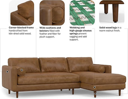 SIMPLIHOME Morrison Right Sectional Sofa in Full-Grain Genuine Leather, Caramel Brown, 102-inches Wide, L-Shaped Leather Couch with Right Chaise for the Living Room and Family Room