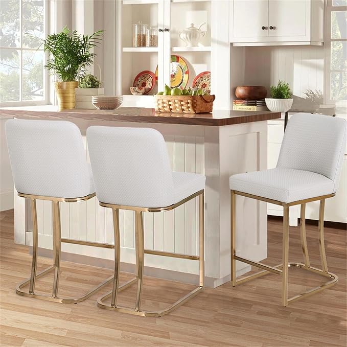 Sophia & William White and Gold Bar Stools Set of 3, Counter Height 24" Bar Stools for Kitchen Island