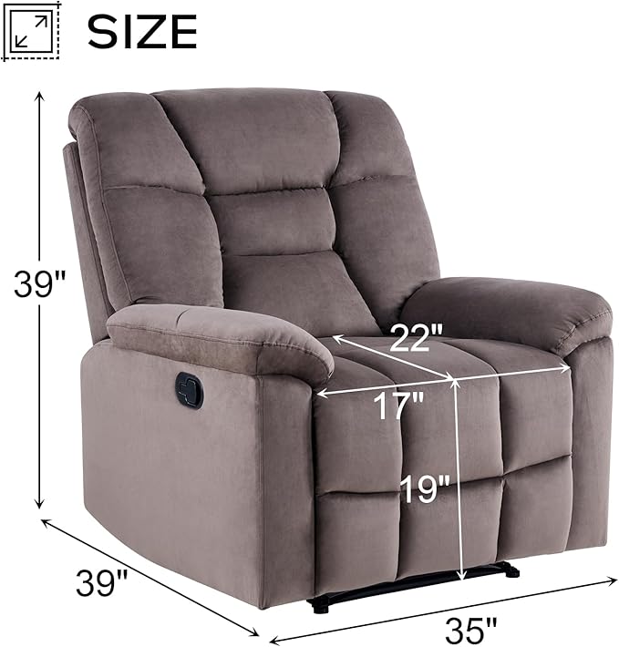 EBELLO Manual Recliner Chair for Adults with Soft Padded Headrest and Backrest, Overstuffed Single Recliner Sofa Chair for Living Room, Dark Brown