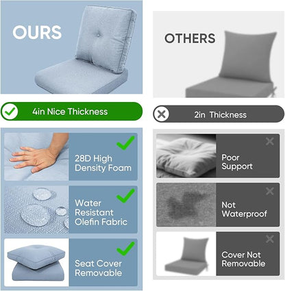 Patio Chair Cushions 4 Packs - Outside High Back Thick Water-Resistant Cushion 22x24 with Zipper Cover for Outdoor Glider Rocking Chairs Loveseat Couch – Baby Blue/Buckle