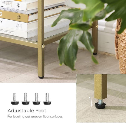 VASAGLE 39.4 Inch Console Table with 3 Shelves, Sofa Tables, Modern Entryway Table, Metal Frame, Tempered Glass Shelf, Entryway Living Room Bedroom, Metallic Gold and Transparent ULGT27G