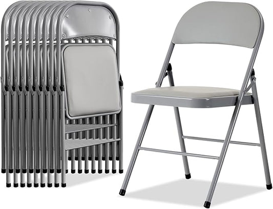 10 Pack Grey Folding Chairs with Padded Seats, Portable Stackable Foldable Chairs for Indoor and Outdoor, Commercial Seat with Metal Frame for Events Office Wedding Party, 330lbs Capacity