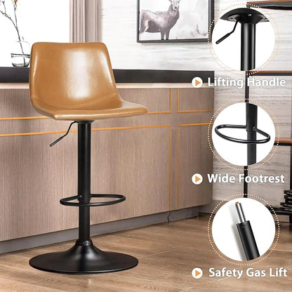 Lemebri Bar Stools Set of 4, Modern Adjustable Swivel Barstools Counter Height with Backrest, Faux Leather Upholstered Bar Chair for Kitchen Island, Whisky