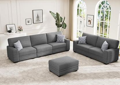 Wanderwell Oversized Modular Sectional Sofa, 6-Seater U Shaped Couches with Movable Ottoman,Corduroy Sectional Couch with Wide and Deep Seats Suitable for Living Room,Bedroom,Apartment (Grey, 2+3+OT)
