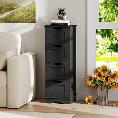 Giantex Bathroom Storage Cabinet with 4 Drawers, 32" Freestanding Storage Organizer Unit with Cutout Handles, Anti-Tipping Device, Narrow Floor Cabinet for Hallway, Living Room, Entryway (Black)