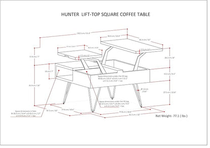 SIMPLIHOME Hunter Lift Top Coffee Table - 32 inch Wide Solid Mango Wood Industrial Square Cocktail Table in Umber Brown, Living Room Table with Dual Lift Tops, Hidden Storage and Gold Hairpin Legs