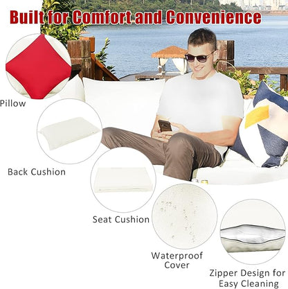 Tangkula 7 Pieces Patio Rattan Furniture Set, Patiojoy Outdoor Conversation Set with Cushions and Tempered Glass Coffee Table, All-Weather Sectional Sofa Set for Garden, Lawn, Backyard (White)