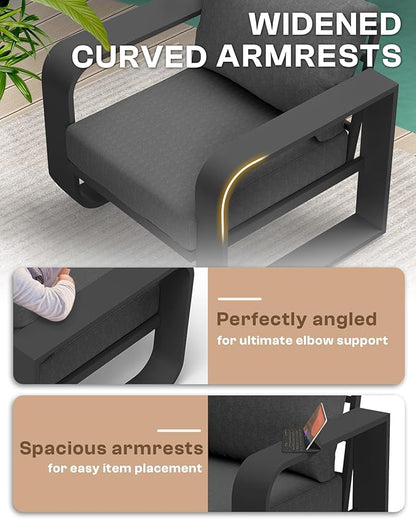 Aluminum Outdoor Patio Furniture Set 4 Piece, Oversized Patio Conversation Sets Widened Armrest & Ultra-Thick Cushions, Deep Seating Modern Sectional Furniture for Backyard, Porch, Graphite