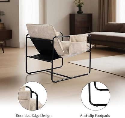 Modern Accent Chair Set of 2 Comfortable Living Room Chairs with Armrests, Bedroom Reading Chair, Chenille Upholstered Lounge Metal Chair
