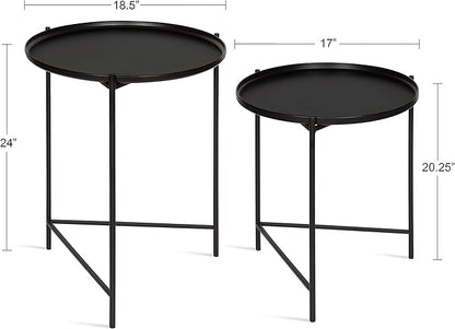 Kate and Laurel Ulani Set of 2 Nested Round Metal End Tables, Black