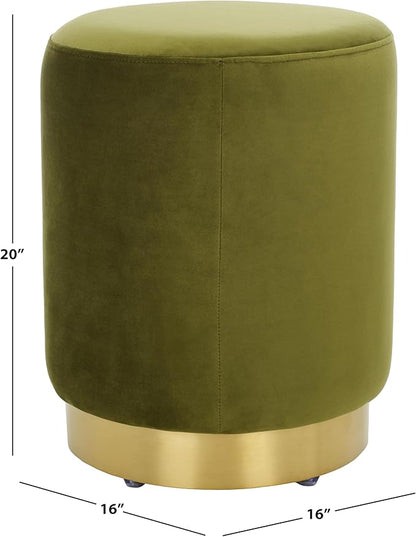 SAFAVIEH Couture Collection Elsworth Olive Green Velvet/Brass Ottoman Foot Stool (Fully Assembled)