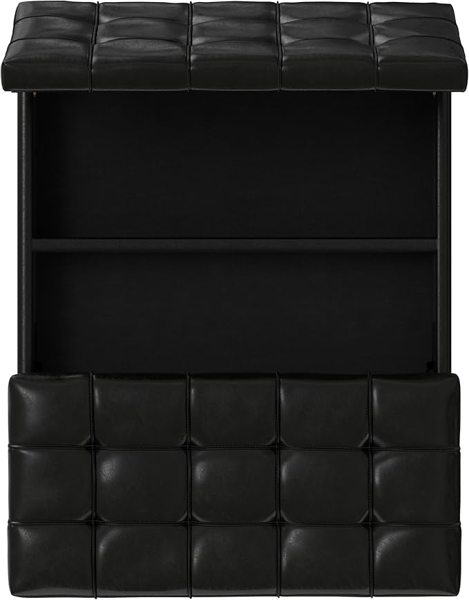 SIMPLIHOME Mariah 36 inch Wide Contemporary Rectangle Lift Top Table Storage Ottoman in Midnight Black PU Black faux leather, Assembled, For the Living Room, Entryway and Family Room