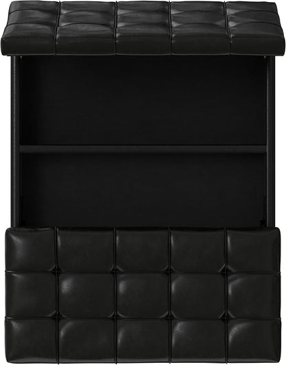 SIMPLIHOME Mariah 36 inch Wide Contemporary Rectangle Lift Top Table Storage Ottoman in Midnight Black PU Black faux leather, Assembled, For the Living Room, Entryway and Family Room