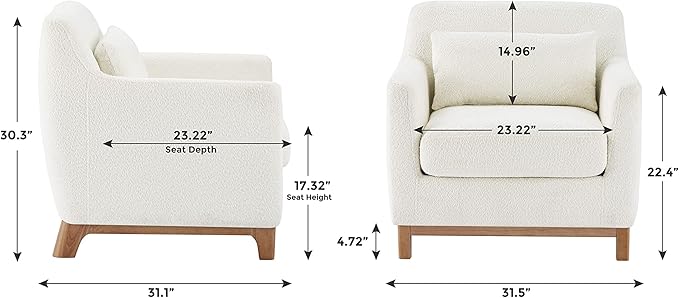 VANOMi Extra Deep Accent Chair, Fabric Upholstered Comfy Reading Armchair for Living Room, Bedroom Single Seat Sofa Chair with Wood Base, Lamb Fabric