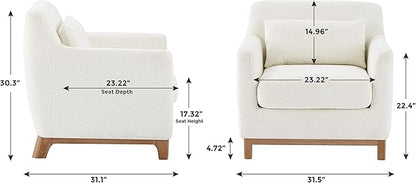 VANOMi Extra Deep Accent Chair, Fabric Upholstered Comfy Reading Armchair for Living Room, Bedroom Single Seat Sofa Chair with Wood Base, Lamb Fabric
