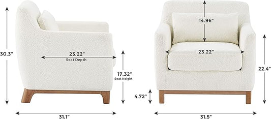 VANOMi 31" Living Room Chairs, Sherpa Comfy Arm Chair with Wood Frame, Modern Accent Chairs for Bedroom, Reading, Light Orange
