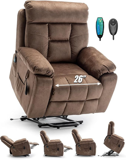 Large Power Lift Chairs Recliners for Elderly with Heated and Massage, Lazy Boy Recliner Chair with 26in Extra Wide Seat, Hidden Cup Holder, Side Pocket