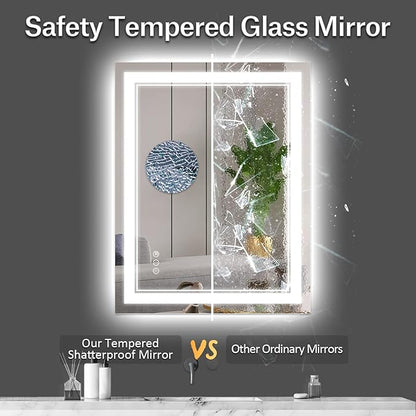 24x32 Inch LED Bathroom Mirror with Lights, Front Light and Backlit Anti-Fog Dimmable Memory Lighted Vanity Mirror, Shatterproof Wall-Mounted Led Mirror for Bathroom