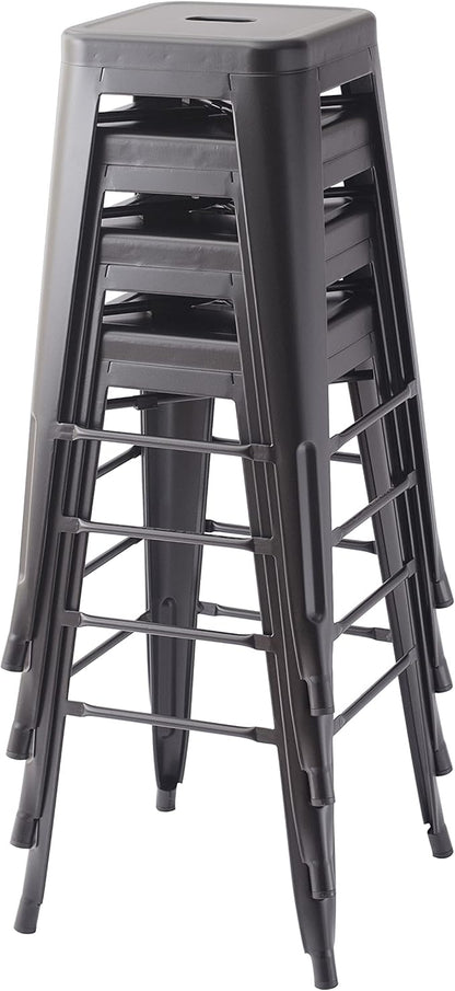 Amazon Basics Metal Bar Stools - 30-Inch, Set of 4, Black