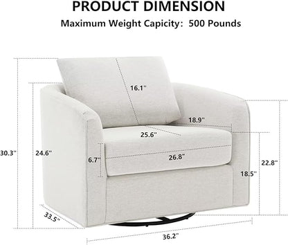 MINCETA Oversized Accent Chair for Living Room, 360° Swivel Barrel Chair with High Density Foam, Modern Reading Chair with Performance Fabric Upholstered Armchair for Apartment, Bedroom White