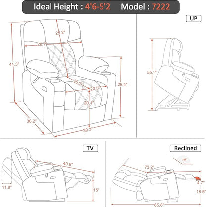 MCombo Small Size Triple Motor Power Lift Recliner Chair Sofa with Massage and Dual Heating, Adjustable Headrest for Elderly People Petite, USB Ports, Extended Footrest, Fabric 7222 (Coffee)