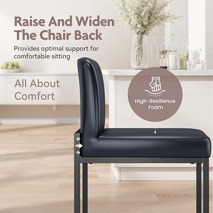ALPHA HOME 24 Inch Bar Stools, Kitchen Counter Stools with Backs, PU Leather Barstools, Kitchen Stools with Back&Upholstered Footrest, Sturdy Chromed Metal Steel Frame, Midnight Blue