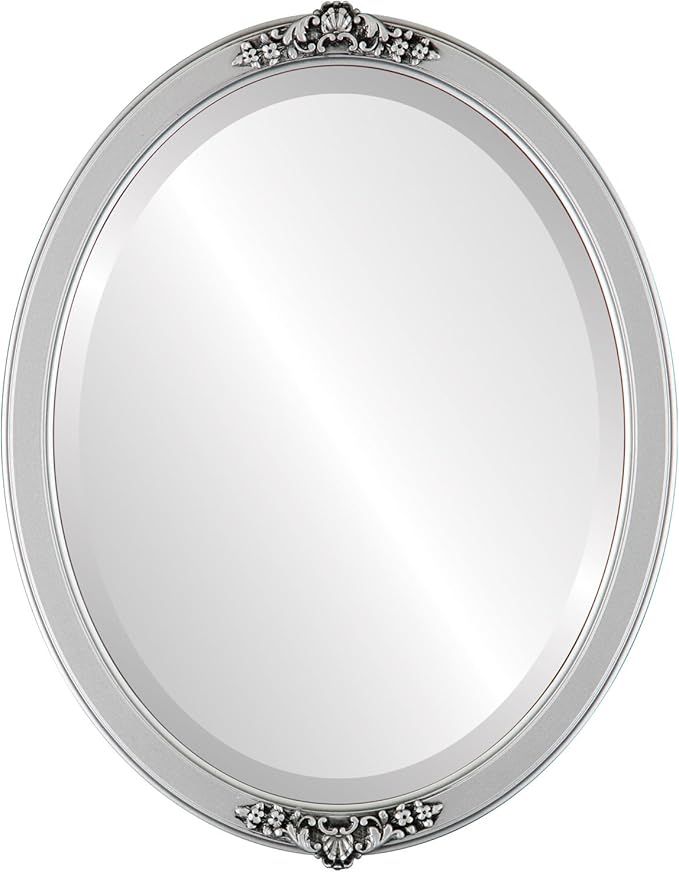 OVALCREST Oval Beveled Wall Mirror for Home Decor - Athena Style - Silver Spray - 18" x 14" Outside Dimensions