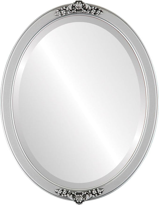 OVALCREST Oval Beveled Wall Mirror for Home Decor - Athena Style - Silver Spray - 26" x 22" Outside Dimensions