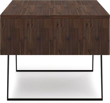 SIMPLIHOME Lowry Lift Top Coffee Table - 48 inch Wide Solid Acacia Wood and Metal Living Room Table in Distressed Charcoal Brown, Modern Industrial Cocktail Table with Hidden Storage and Open Shelf