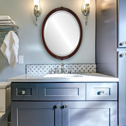 OVALCREST Oval Beveled Wall Mirror for Home Decor - Athena Style - Vintage Cherry - 21" x 17" Outside Dimensions