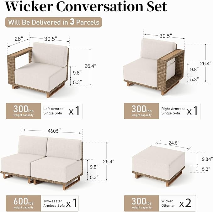 Sectional Outdoor Patio Furniture,U Shaped Rattan Wicker Sectional Sofa with 10''Ultra-Thick Cushions,All Weather Patio Conversation Set for Lawn Garden Backyard,Beige
