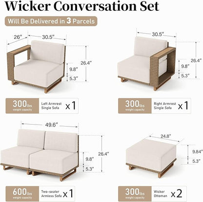 Sectional Outdoor Patio Furniture,U Shaped Rattan Wicker Sectional Sofa with 10''Ultra-Thick Cushions,All Weather Patio Conversation Set for Lawn Garden Backyard,Beige