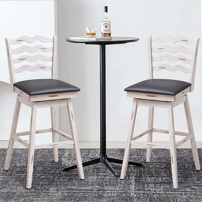 COSTWAY Bar Stools Set of 4, 29” 360° Swivel Bar Height Chairs with Rubber Wood Frame, Cushioned Seat, Ergonomic Backrest & Footrest, Wooden Upholstered Barstools for Kitchen Island (4, 29”)