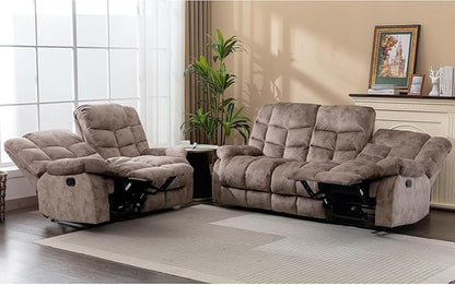 EBELLO Reclining Sofa Furniture Set, Loveseat Recliner Sofa and 3PC Bonded Manual Recliner Set for Living Room, Light Brown(Loveseat+Sofa)