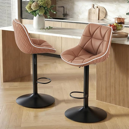 Nalupatio Bar Stools Set of 4, Adjustable Swivel Counter Height Bar Stools with Back, Armless Modern Barstools for Kitchen Island & Home Bar, Upholstered Seat,（Terracotta）