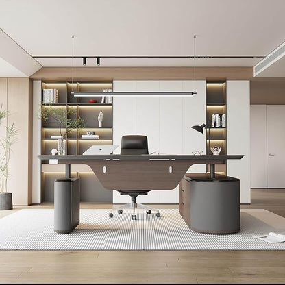 SAINTCY 94.5 Inch Large Executive Office Desk with File Cabinet, Sit & Stand L Shaped Executive Desk, Adjustable Luxury Office Desks for Boss, Business Owners, Managers and Supervisors Return Left