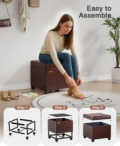 17.7 inches Synthetic Leather turfed Ottomans Cube with Legs, Metal-Framed Square Storage Ottoman Foot Rest Stool Holds 770 LB for Dorm Living Room Bedroom Brown UASND63R