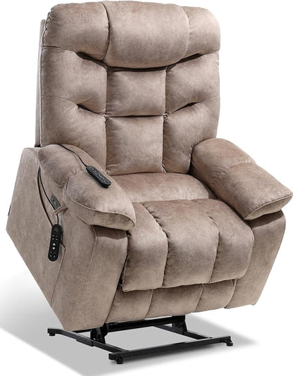 EONIX Oversized Big Man Power Lift Recliner Chair for Elderly with Heat and Massage, 400lbs Dual Motor Lay Flat Electirc Lift Chair with Extended Footrest, SLRY008063, Beige