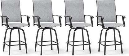 Sophia & William Swivel Bar Stools Set of 4, Bar Height Chairs, Outdoor Bar Chairs, High Top Patio Chairs, Supports 300 lbs (Grey Fabric)