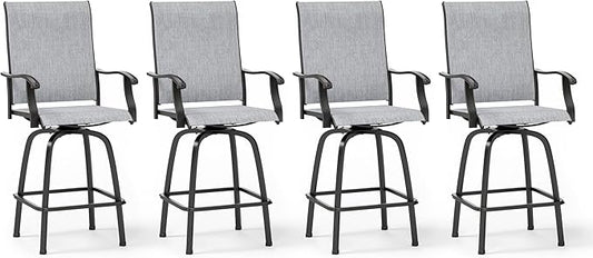 Sophia & William Swivel Bar Stools Set of 4, Bar Height Chairs, Outdoor Bar Chairs, High Top Patio Chairs, Supports 300 lbs (Grey Fabric)