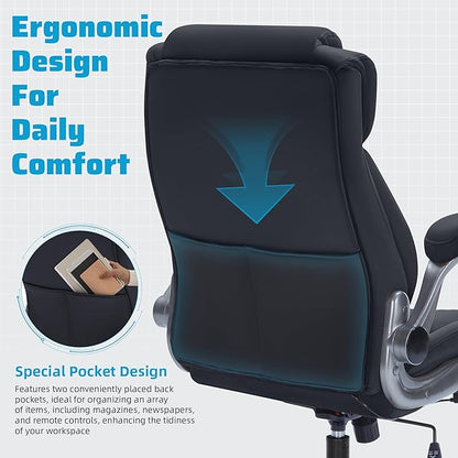 Large High Back Office Chair with Flip Arms- Executive Desk Chair with Locking Wheels, Adjustable Lumbar Support, Ergonomic Breathable Fabric Computer Chair Prevents Cats Scratching