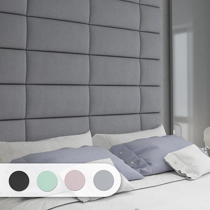 Art3d Peel and Stick Headboard for Full in Grey, Pack of 6 Panels Sized 9.84" x 23.62", Soundproof Wall Panels 3D, Upholstered Wall Panel