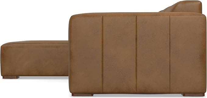 SIMPLIHOME Rex Left-Facing Modular Sectional Sofa in Full-Grain Genuine Leather, Caramel Brown, 122-inches Wide, Handcrafted Modern-Style 4-Seater L-Shaped Leather Couch with Left Chaise