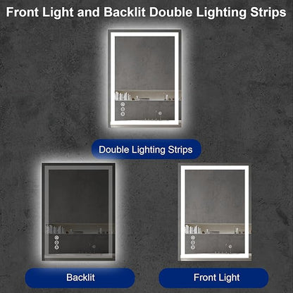 Awoco 24''x32'' LED Bathroom Mirror with Light, Lighted Vanity Mirror with Backlit and Front Light, Dimmable Anti-Fog Memory Function Lighted Mirror with 3 Colors for Bathroom Wall