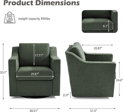 UIXE Swivel Accent Chairs Set of 2, Chenille Upholstered Arm Chair for Living Room, Modern Club Armchair Comfy Single Sofa Bedroom Reading Seat with Lumbar Pillow - Green