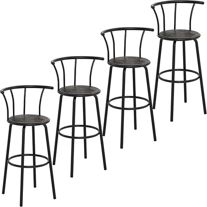 VECELO Bar Stools Set of 4, Swivel Counter Barstools with Backrest, Bar Height Chairs for Dining Room, Kitchen Island, Pub, Easy Assembly, Grey