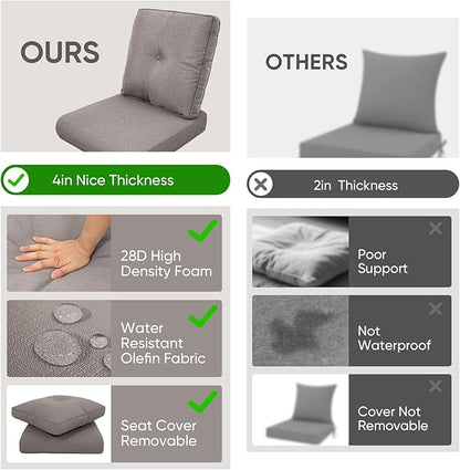 9-Piece Outdoor Patio Cushion Set - Fade & Water Resistant with Removable Olefin Cover, 22x24x4 Inch Memory Foam Cushions for Wicker Sectional Sofa – Grey/Buckle