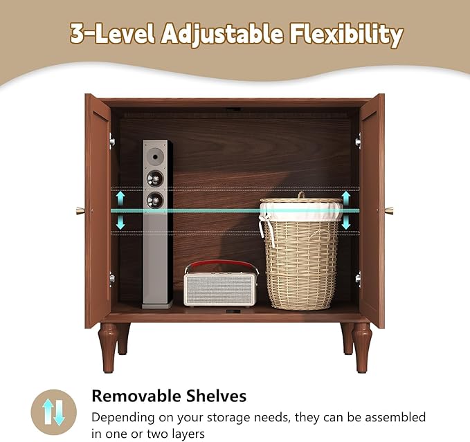 ARTPOWER Brown Sideboard Buffet Cabinet with Storage, Mid-Century Modern Storage Cabinet with 2 Doors and Adjustable Shelves, Accent Style Sideboard for Entryway, Dining Room, Living Room